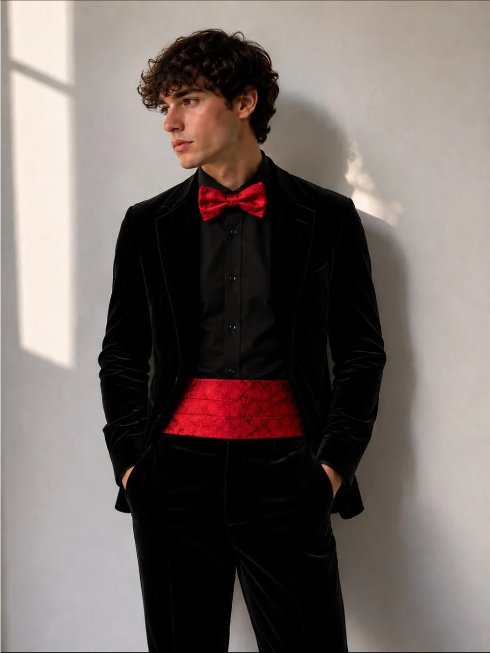 Vintage Jos. A. Bank Red Paisley Silk Cummerbund & Bow Tie Formal Tuxedo Set NEW
